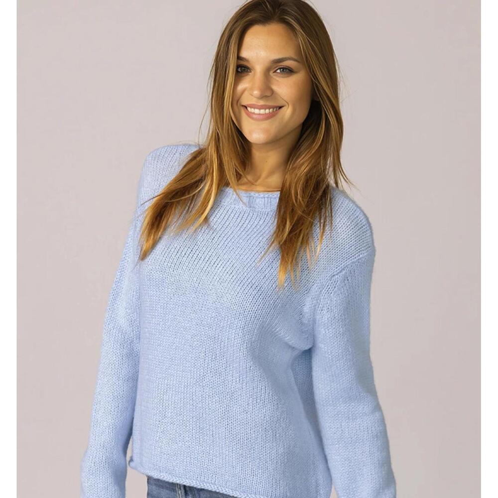 Wooden Ships Chunky Wool Blend Light Blue Hathaway Crew Neck Sweater - Size - XS